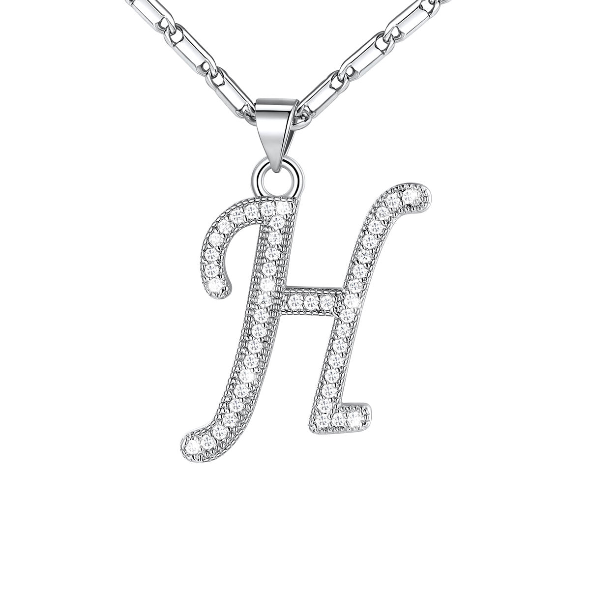 Dainty Cubic Zirconia Initial h Necklace White Gold Plated