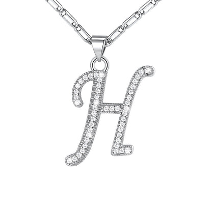 Dainty Cubic Zirconia Initial h Necklace White Gold Plated