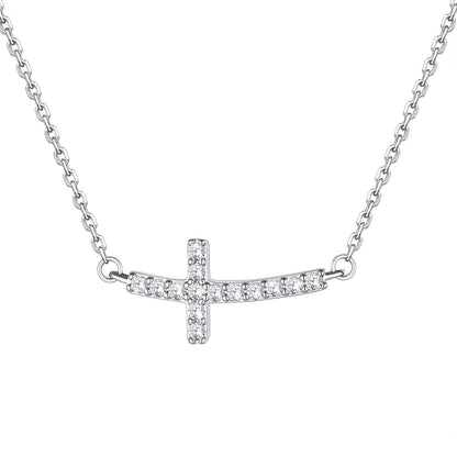 Dainty Cubic Zirconia Sideways Cross Necklace for Women on a white background