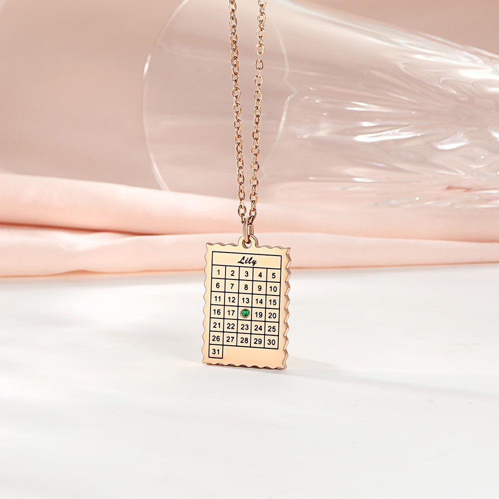 Date Calendar Birthstone Necklace