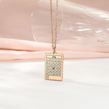 Date Calendar Birthstone Necklace