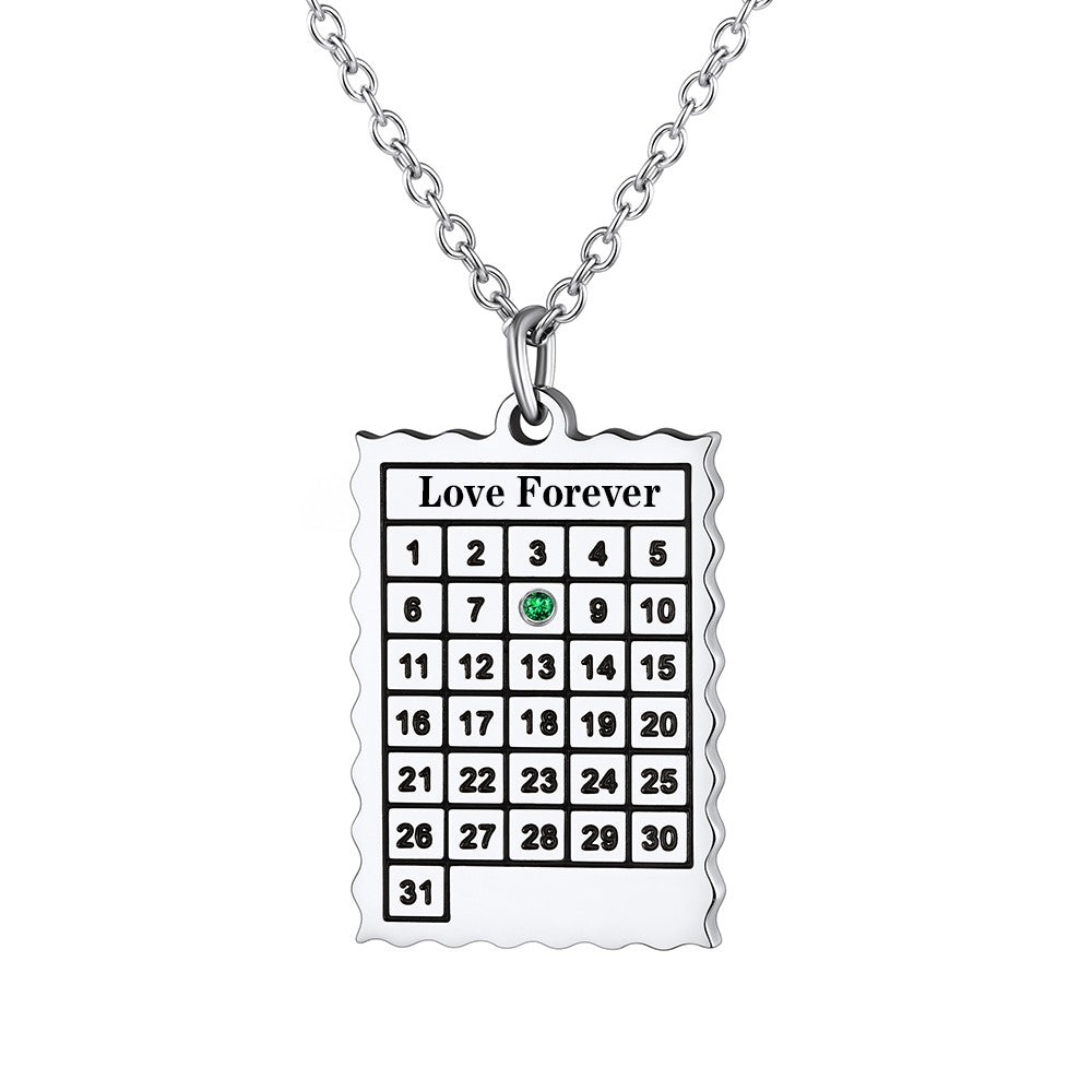 Date Calendar Necklace with 1 Birthstone