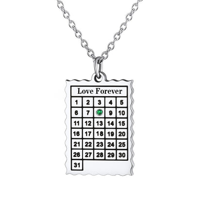 Date Calendar Necklace with 1 Birthstone