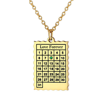 Date Calendar Necklace with 1 Birthstone Gold Plated