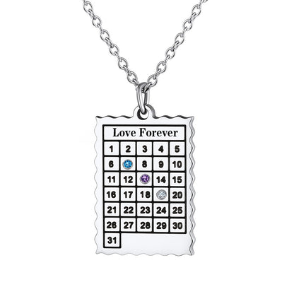 Date Calendar Necklace with 3 Birthstone
