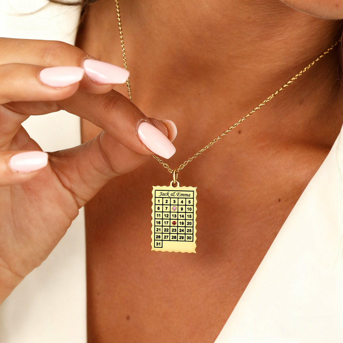Date Calendar Necklace with Birthstone