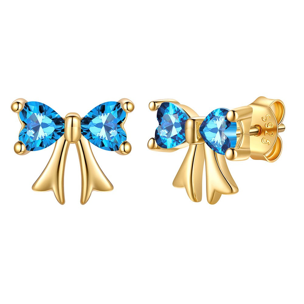 December Birthstone Bow Earrings Gold Plated