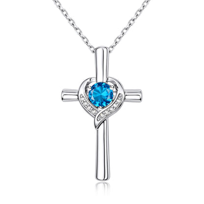 December Birthstone Cross Necklace For Women on a white background