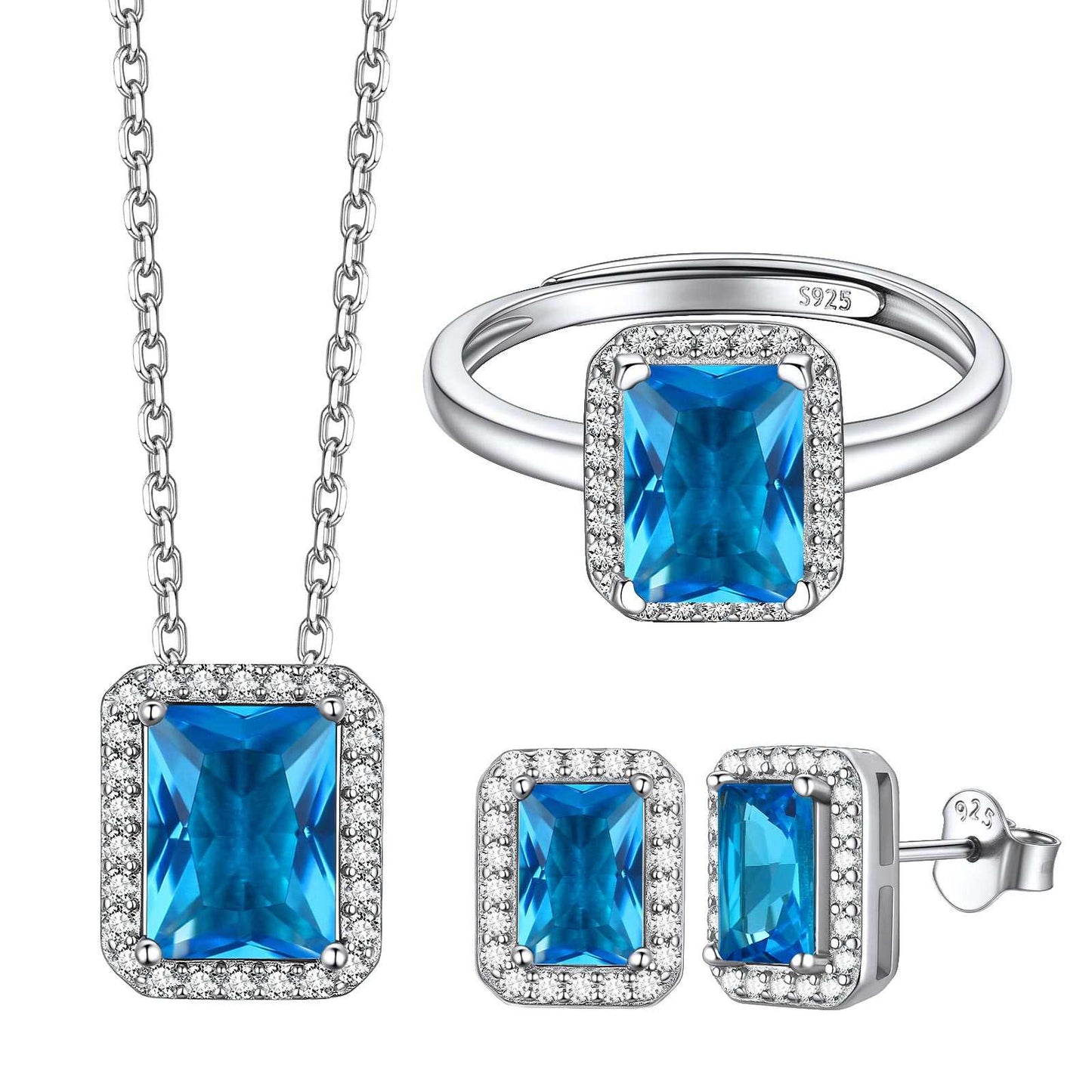 December Birthstone Emerald Cut Jewelry Set