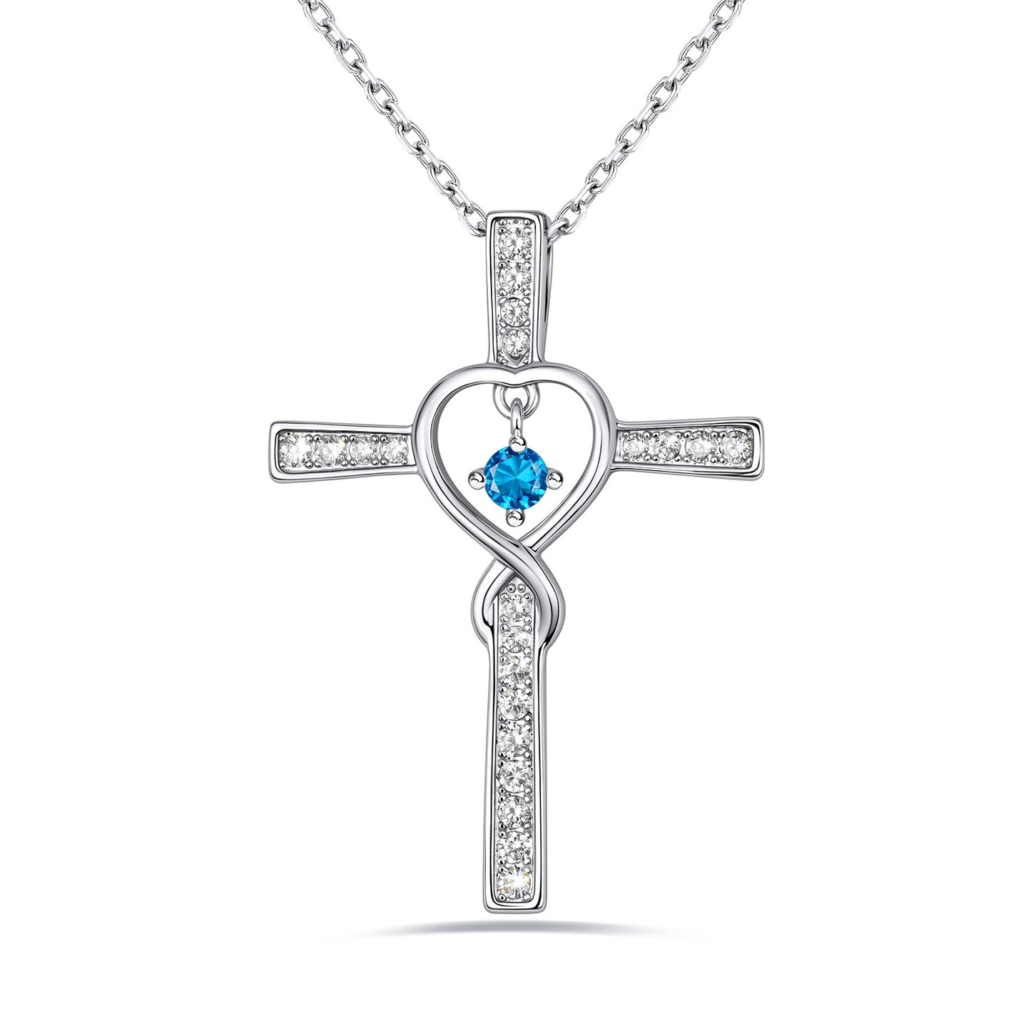 December Birthstone Infinity Cross Necklace For Women on a white background