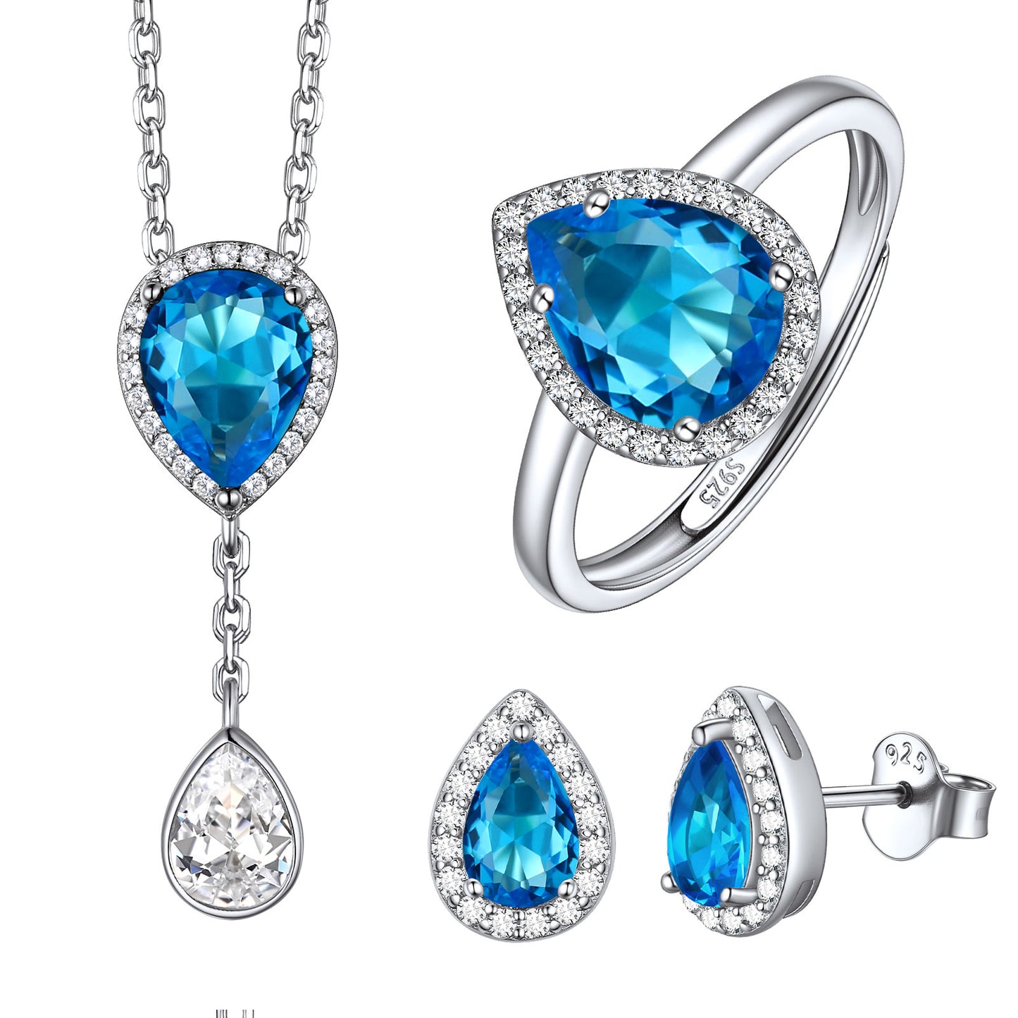 Halo Pear Cut Birthstone Jewelry Set