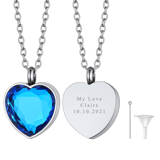 December Birthstone Urn Necklaces for Ashes  Steel