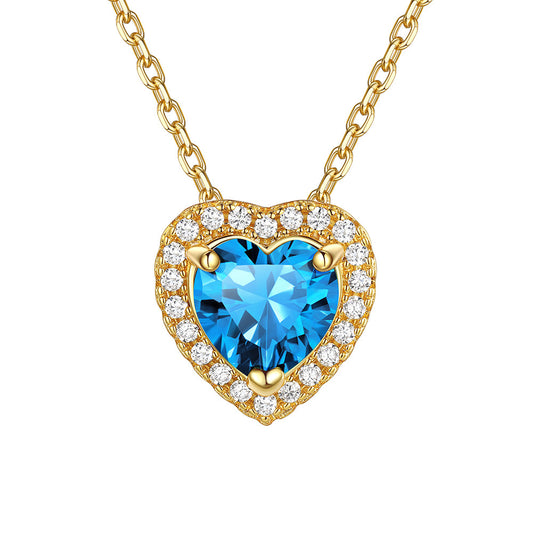 December Halo Heart Birthstone Necklace for Women