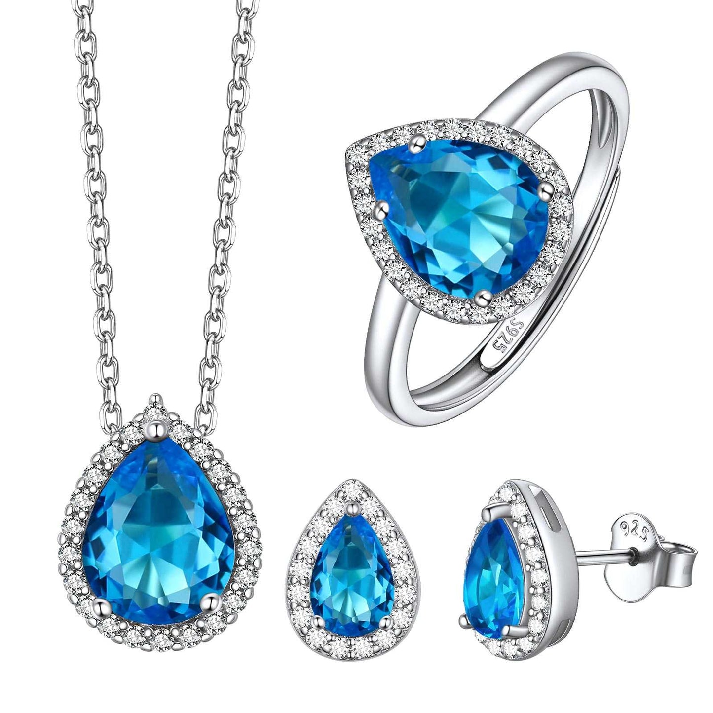 December Halo Teardrop Birthstone Jewelry Set