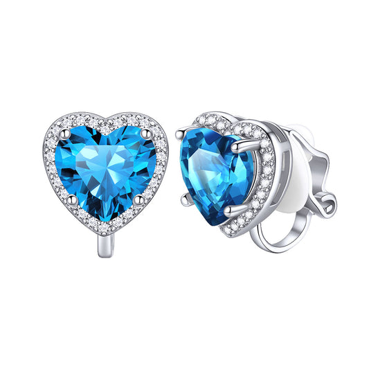 December Heart Birthstone Clip-on Earrings