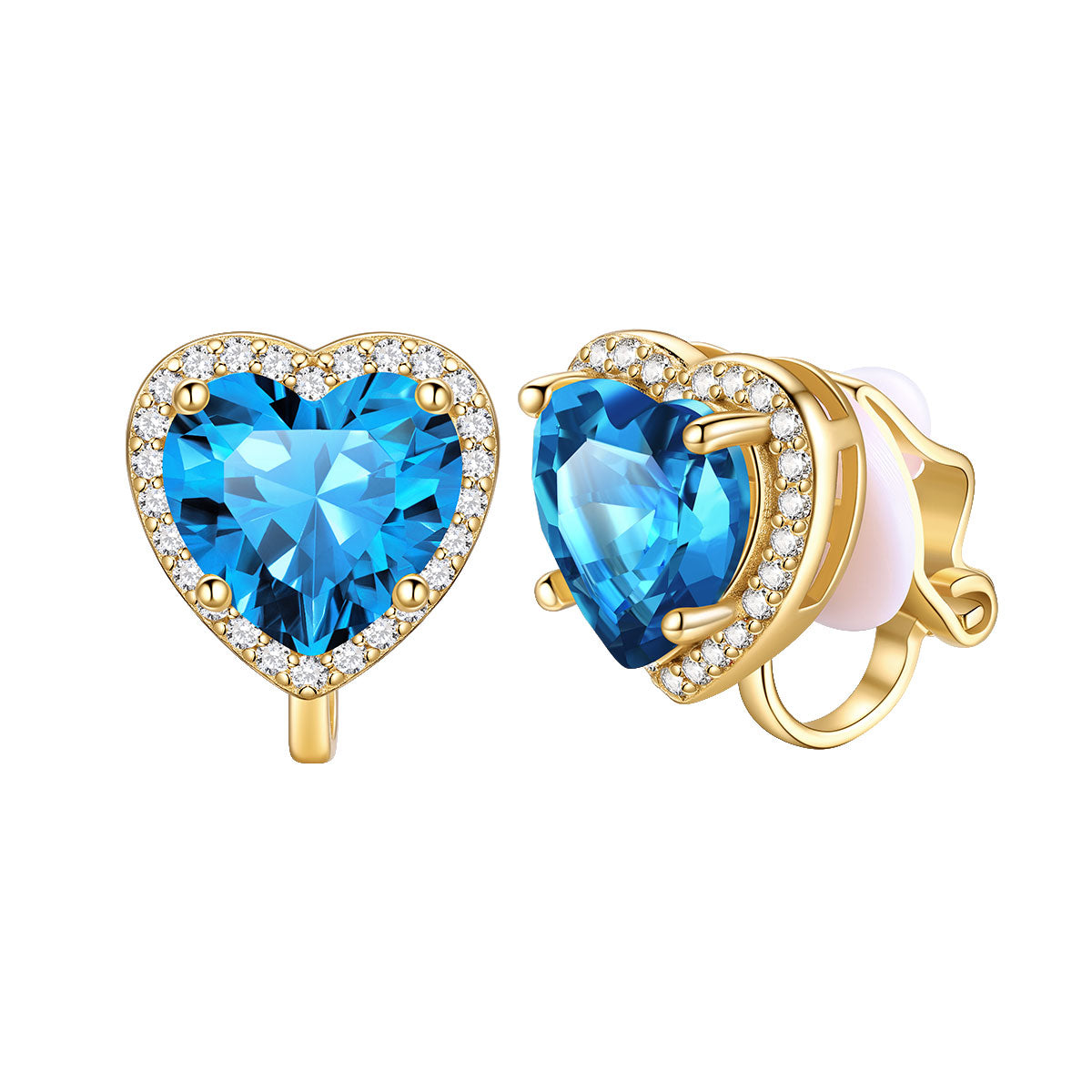December Heart Birthstone Clip-on Earrings Gold Plated