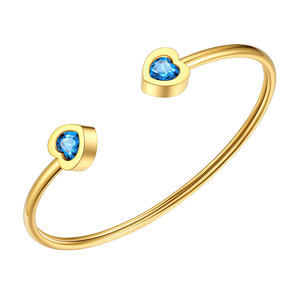 December Heart Birthstone Cuff Bracelet Gold-12