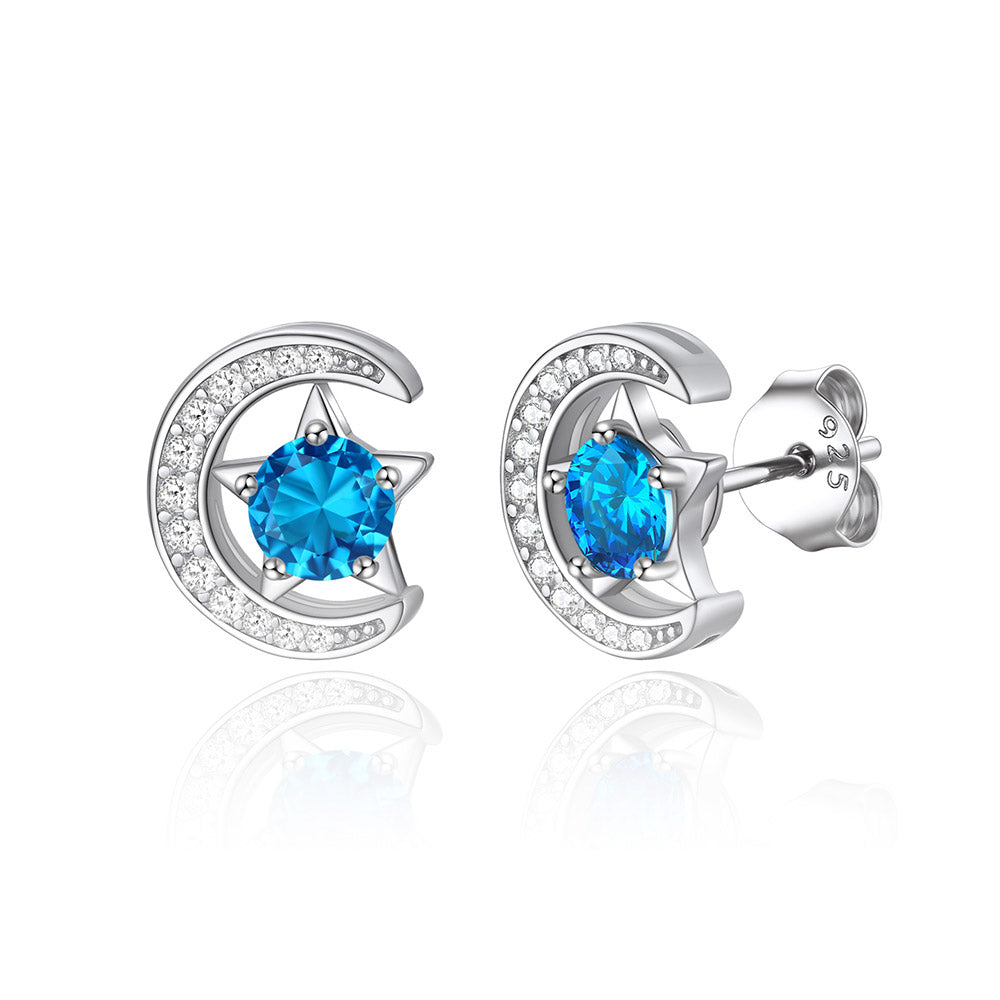 December Moon Star Birthstone Stud Earrings