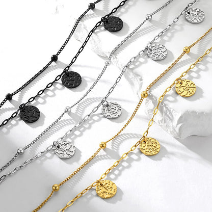 Disc Charm Layered  Paperclip Chain Anklets
