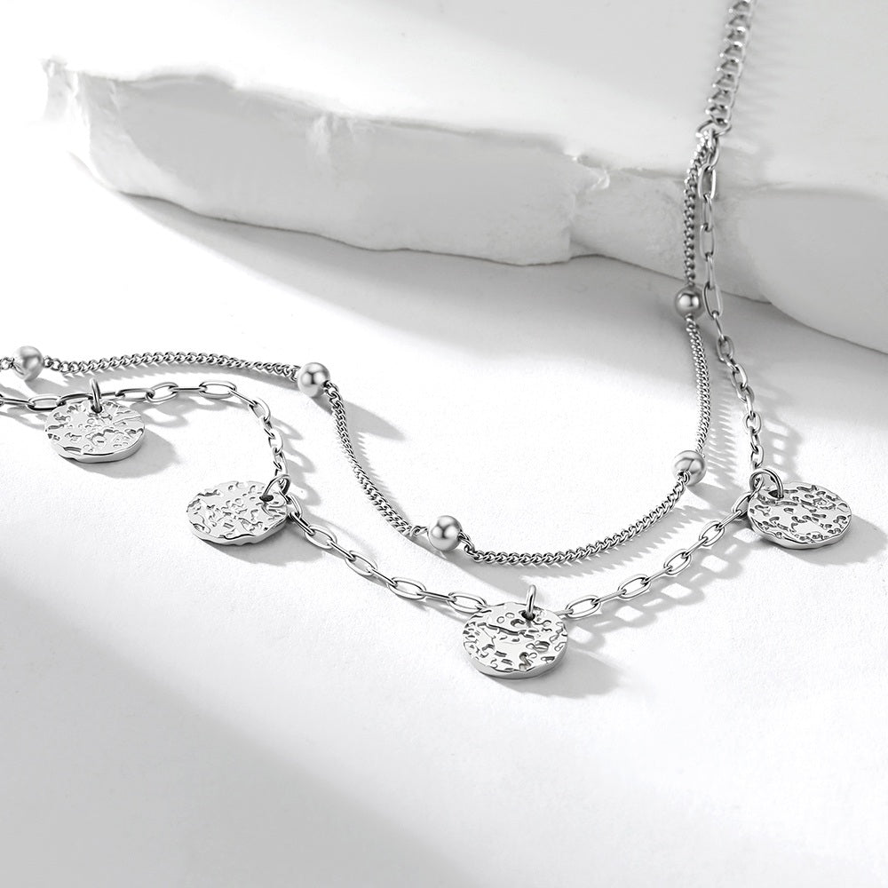Disc Charm Layered  Paperclip Chain Anklets Steel
