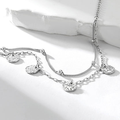 Disc Charm Layered  Paperclip Chain Anklets Steel