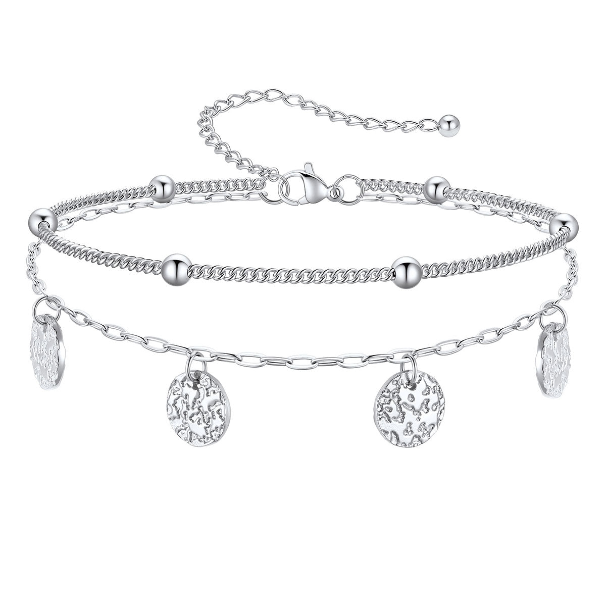 Disc Layered  Paperclip Chain Anklets