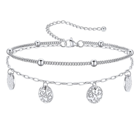 Disc Layered  Paperclip Chain Anklets