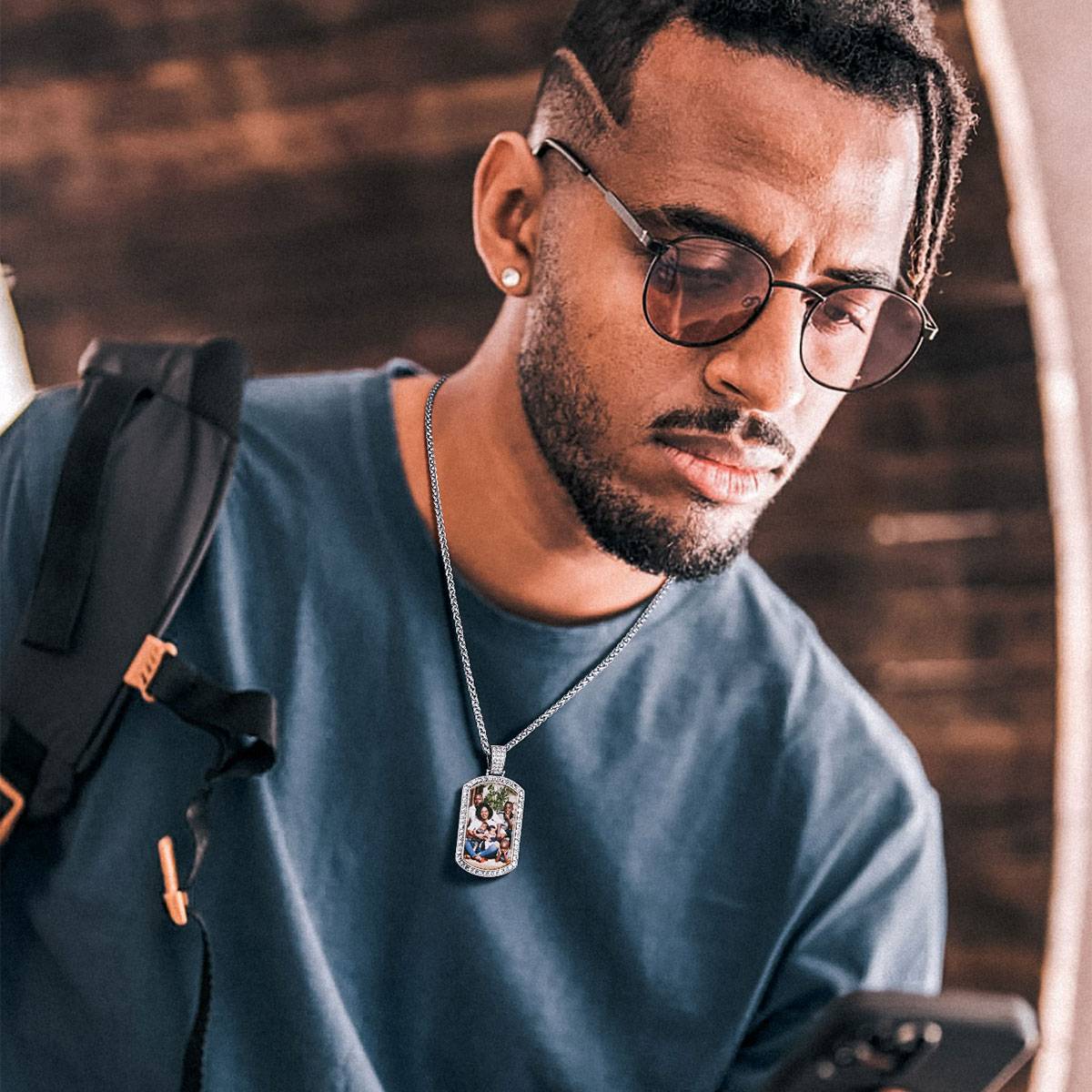 Dog Tag CZ Picture Necklace for Men Women