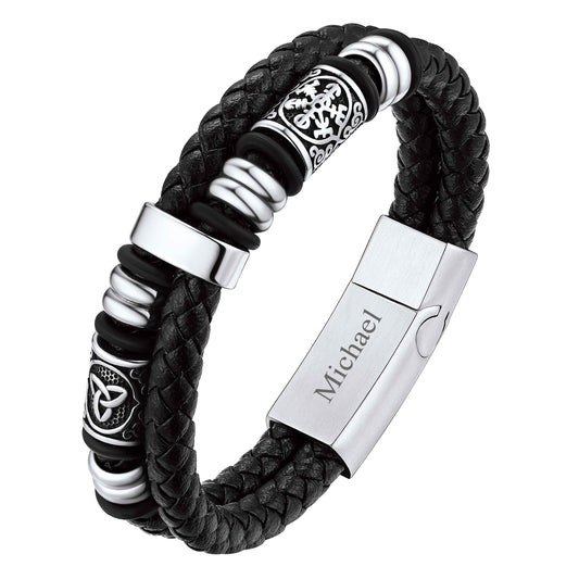 Double Row Leather Braided Bracelet