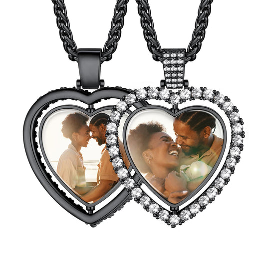 Birthstonesjewelry Personalized Double Sided Heart Photo Necklace Black