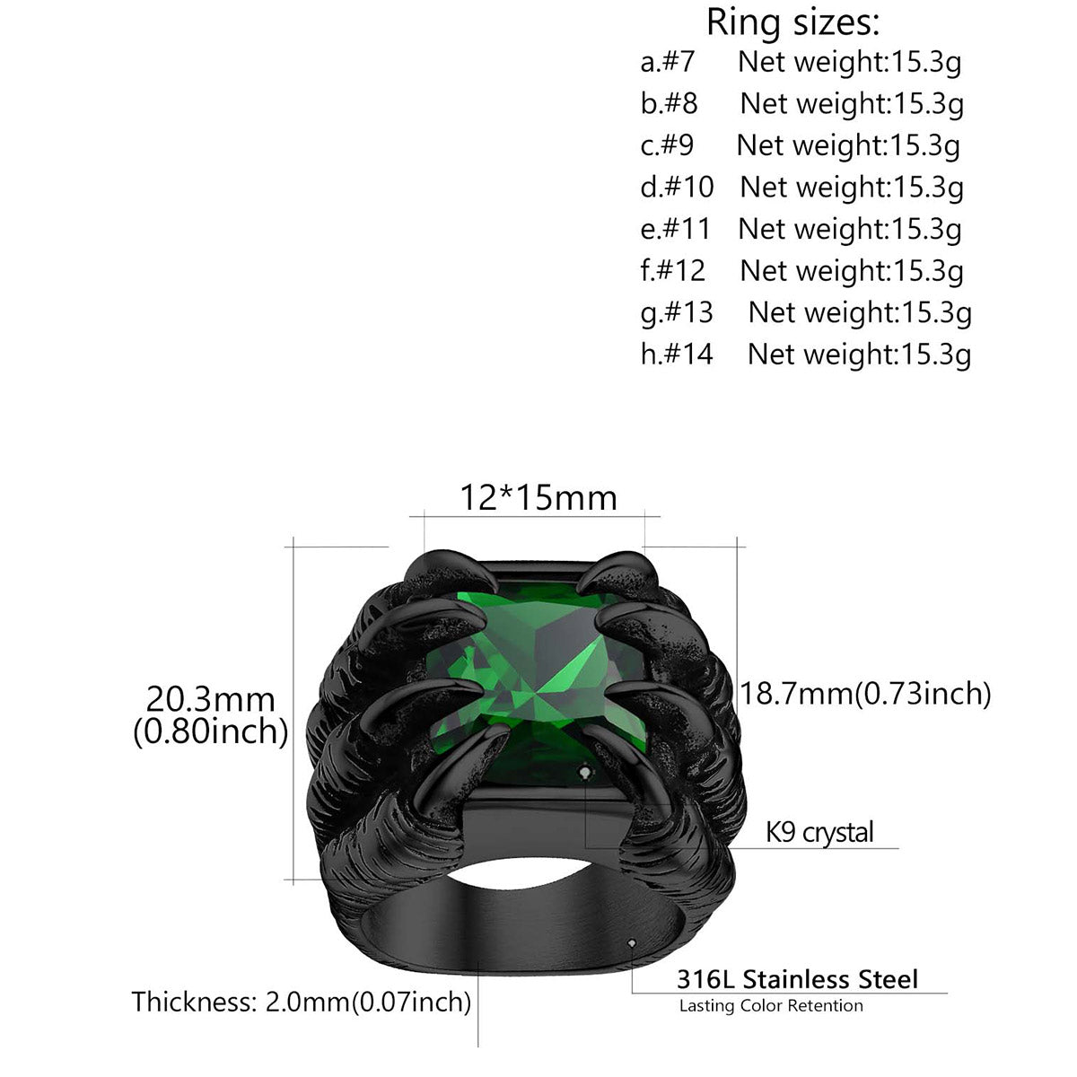 Dragon Claw Eye Ring: Dimension, Durable, Solid