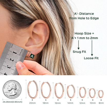 Earring size guide with measurements and a ruler for comparison.