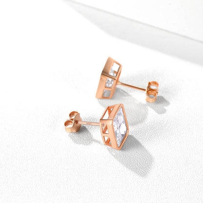 Emerald Cut CZ Stud Earrings Rose Gold Plated