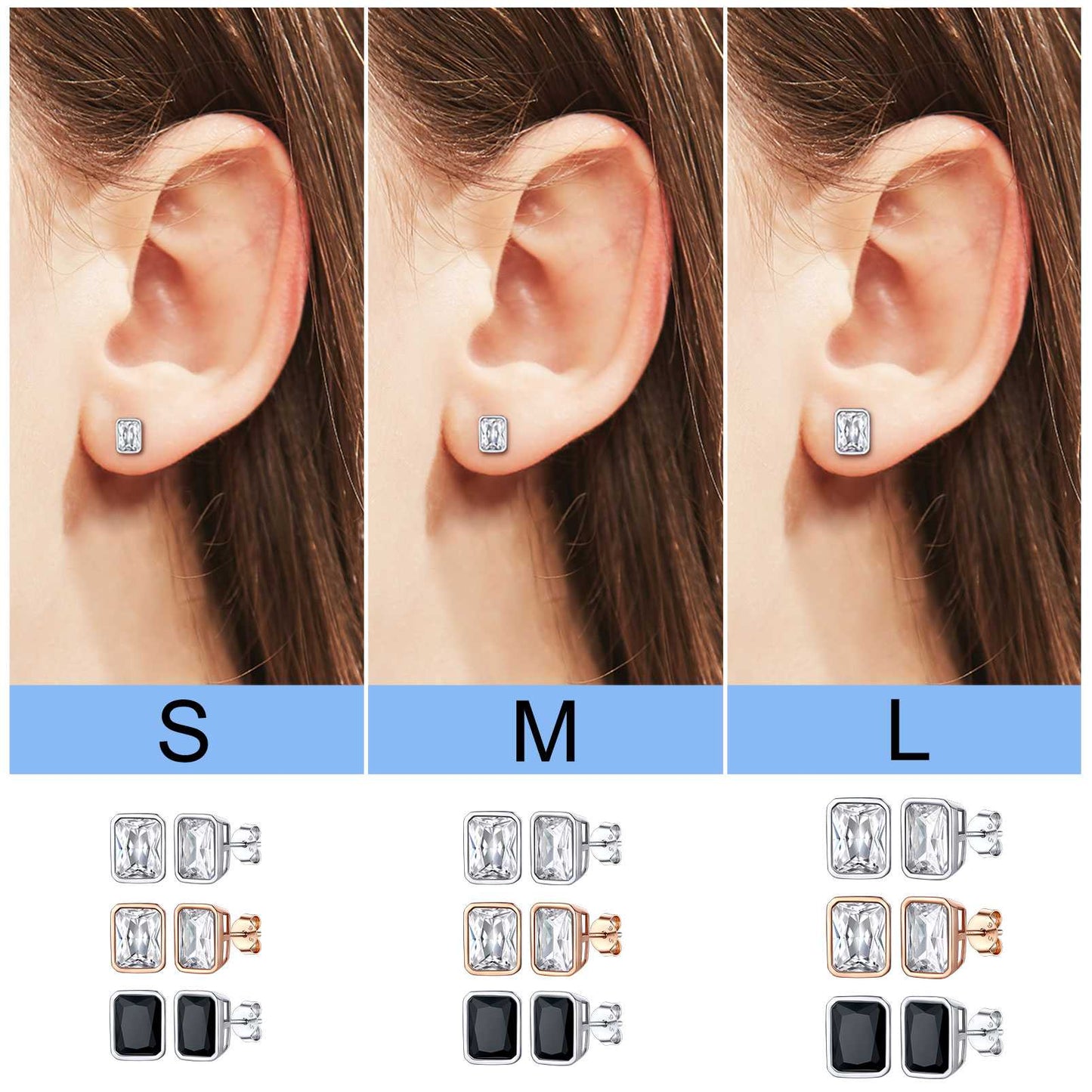Emerald_Cut_CZ_Stud_Earrings  in different stone and size