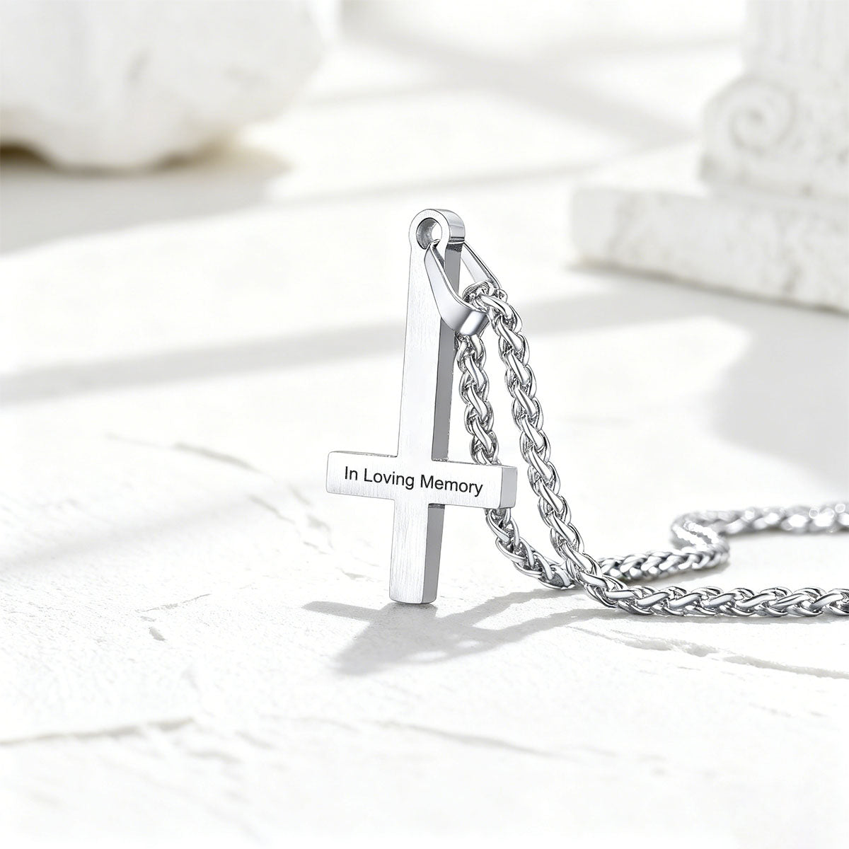 Enamel Inverted Cross Necklace in Steel