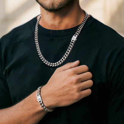 Engravable Cuban Chain Necklace & Bracelet Set 9MM