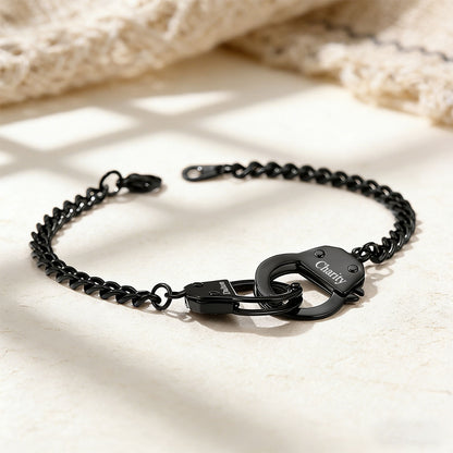 Engravable Handcuff Chain Bracelet Black Plated