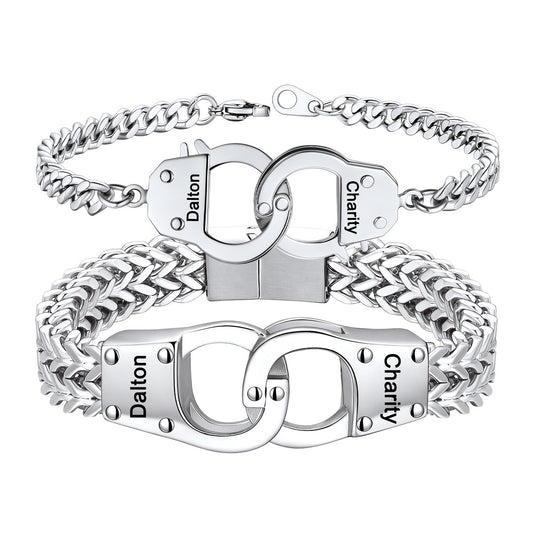 Engravable Handcuff Chain Bracelet for Couples