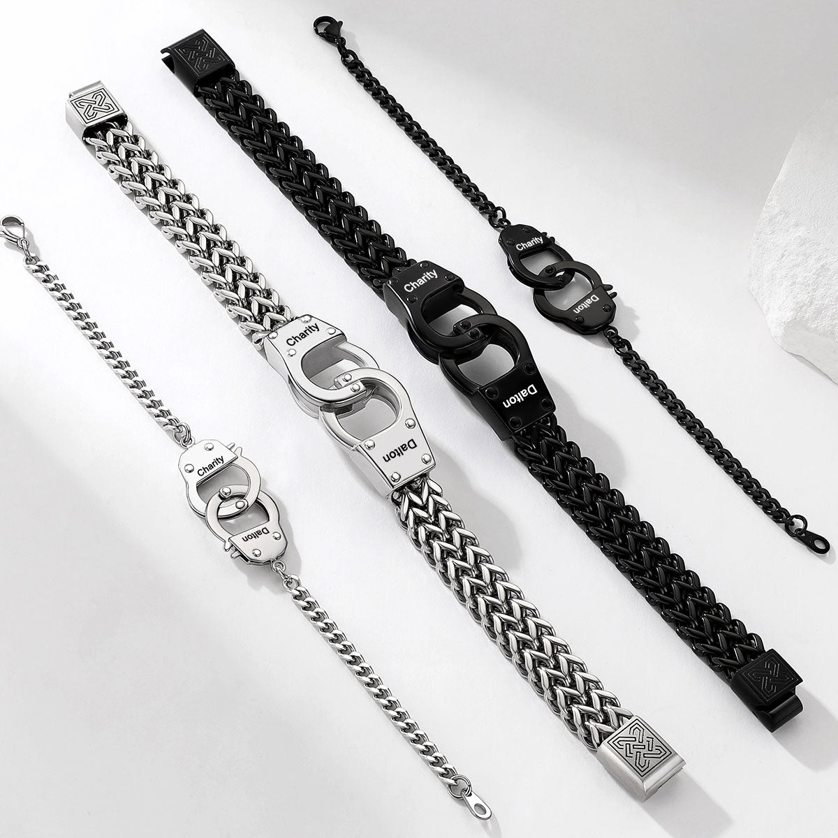 Engravable Handcuff Chain Bracelet for Couples in different color