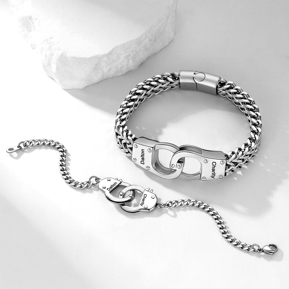 Engravable Handcuff Chain Bracelet for Couples in stainless steel