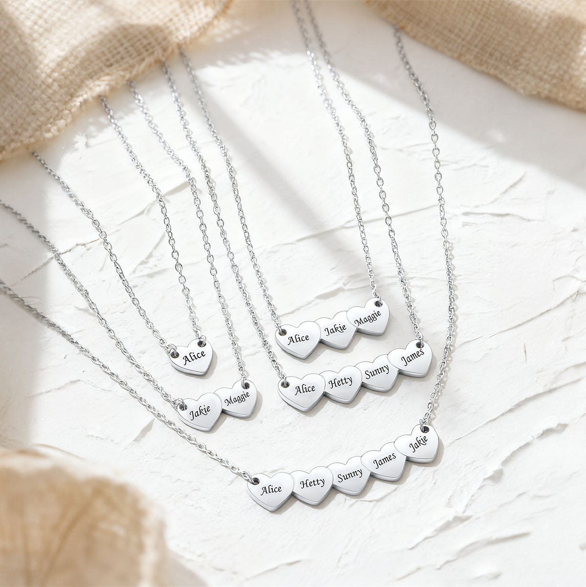 Engraved 1-5 Hearts Name Necklace for Women