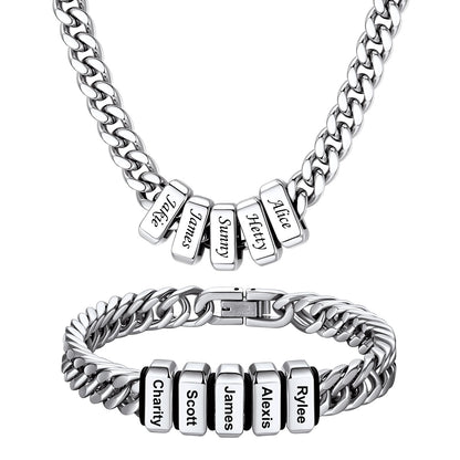  Engraved 5 Names Cuban Link Necklace & Bracelet Set