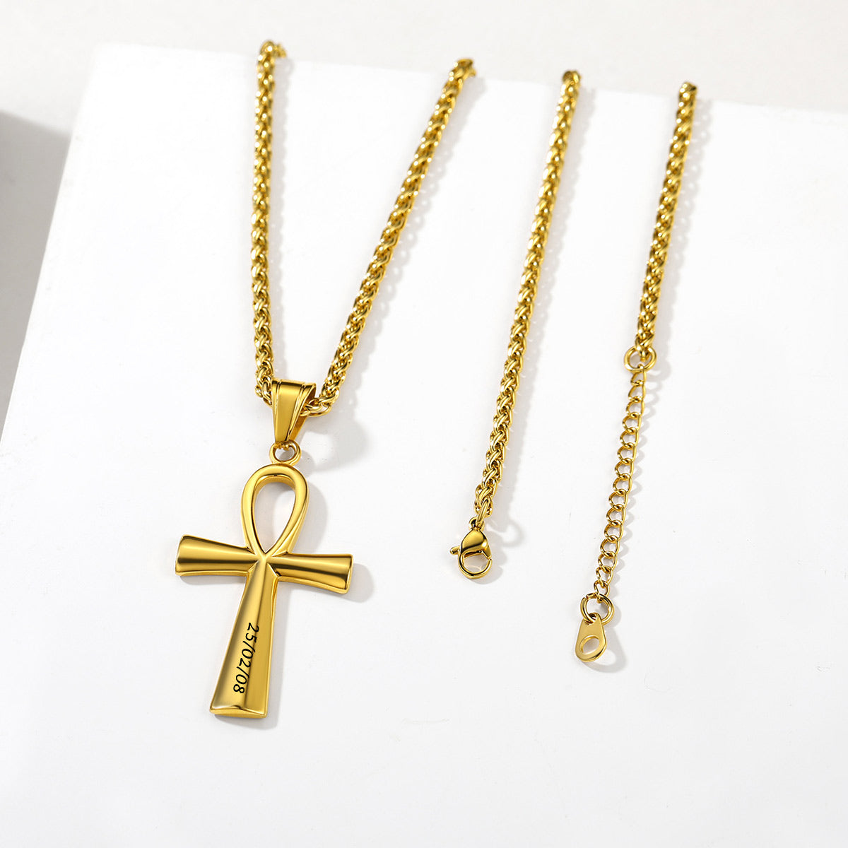 Engraved Ankh Cross Necklace Gold Plated