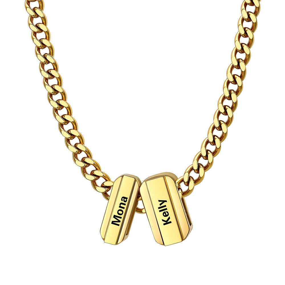 Engraved Charm 2 Name Necklace Gold Plated