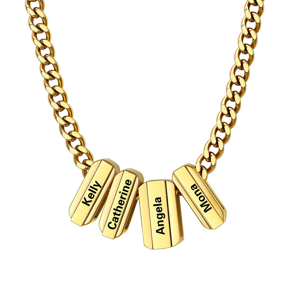 Engraved Charm 4 Name Necklace Gold Plated