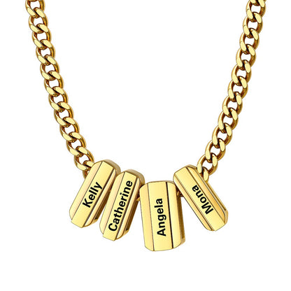 Engraved Charm 4 Name Necklace Gold Plated