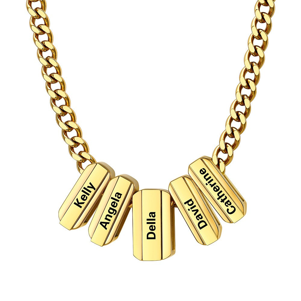 Engraved Charm 5 Name Necklace Gold Plated
