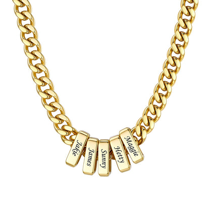Engraved Charm 6 Name Cuban Link Necklace Gold  9MM