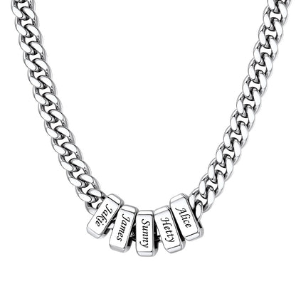 Engraved Charm 6 Name Cuban Link Necklace Steel 9MM