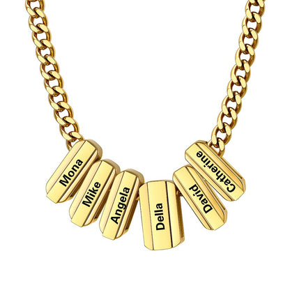 Engraved Charm 6 Name Necklace Gold Plated